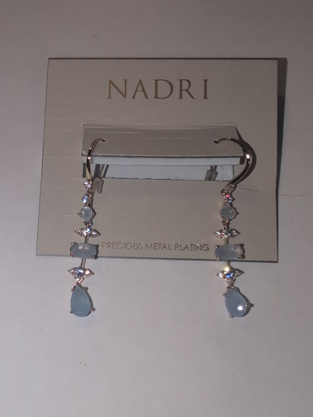 NADRI Light Blue Opalescent Drop Earrings - Silver Tone